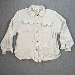 Fantastic Fawn Shacket Womens Medium Cream Ivory Button Up Gauzy Laganlook